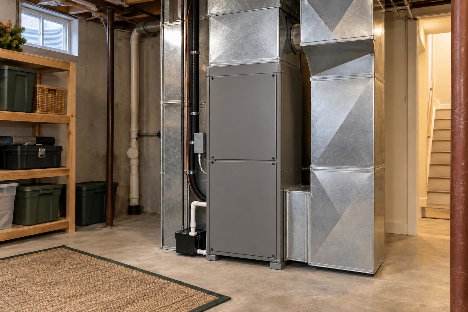 Ducted air handler connected to a central air distribution system